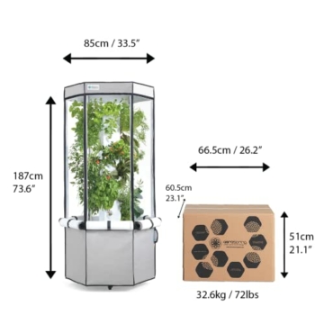 Aerospring 27 Pflanzen Vertikal Hydroponik Indoor Zuchtsystem - patentiertes vertikales Hydroponik-Kit für den Indoor-Gartenbau - Growzelt, LED-Zuchtlichter und Ventilator (Grau) - 4