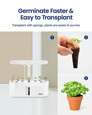 iDOO Hydroponische Anzuchtsysteme, 10 Pods Smart Garden mit Auto-Timer, LED Pflanzenlampe, Indoor Kräutergarten Keimungsset, höhenverstellbar, Wassermangelalarm - 5