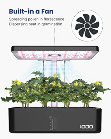 iDOO Hydroponisches Anzuchtsystem, 12Hülsen Smart Garden mit Automatisch Timer, 22W LED Pflanzenlampe und Leiser Lüfter, Höhenverstellbar Indoor Kräutergarten Kit, Schwarz - 3