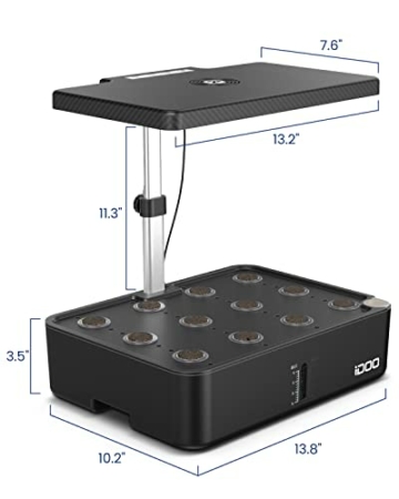 iDOO Hydroponisches Anzuchtsystem, 12Hülsen Smart Garden mit Automatisch Timer, 22W LED Pflanzenlampe und Leiser Lüfter, Höhenverstellbar Indoor Kräutergarten Kit, Schwarz - 9