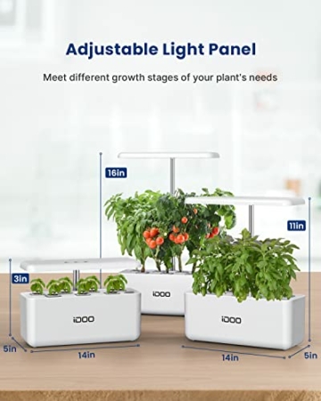 iDOO Smart Garden System, Hydroponic System mit LED-Wachstumslicht, Keimungs Kit mit Automatisches Timer, Hydroponische Anzuchtsysteme Höhenverstellbar, 37cm, Weiß (7 Pods) - 2