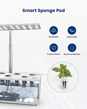 iDOO Smart Garden System, Hydroponic System mit LED-Wachstumslicht, Keimungs Kit mit Automatisches Timer, Hydroponische Anzuchtsysteme Höhenverstellbar, 37cm, Weiß (7 Pods) - 4