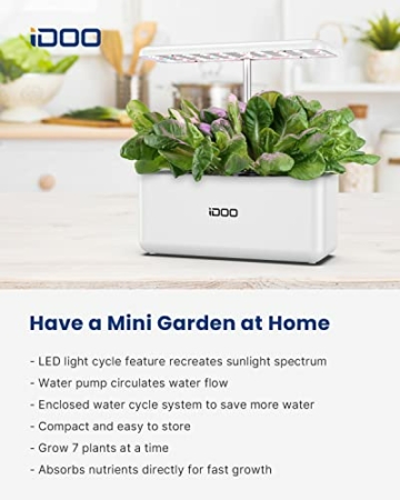 iDOO Smart Garden System, Hydroponic System mit LED-Wachstumslicht, Keimungs Kit mit Automatisches Timer, Hydroponische Anzuchtsysteme Höhenverstellbar, 37cm, Weiß (7 Pods) - 6